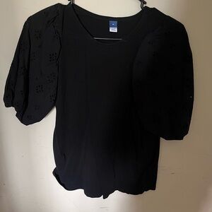 Old Navy Black Eyelet Puff Sleeve Blouse